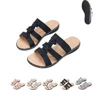 Générique Women's Floral-Embellished Slip On Sandals,Comfortable Dressy Summer Beach Slides Lightweight,Arch Support Sandals (Black, 39)