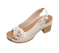 Générique Women's Floral Perforated Block Heel Sandals, Open Toe Slingback Floral Fish Mouth Design Heeled Sandal, Low Heel Comfort (Beige,42)