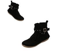 Générique Women's Fringe Ankle Boots Faux Suede Wide Width Round Toe Flats, Mid Calf Tassel Retro Dressy Dress Shoes,Wide Width Round Toe Flats Faux Suede Winter Boots (Black,40)