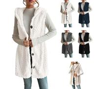 Générique Womens Fuzzy Fleece Hoodies Vest Sleeveless Button Down Jacket Casual Sherpa Cardigan Waistcoat Winter Warm Outerwear (white, 2XL)
