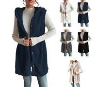 Générique Womens Fuzzy Fleece Hoodies Vest Sleeveless Button Down Jacket Casual Sherpa Cardigan Waistcoat Winter Warm Outerwear (navy blue, L)