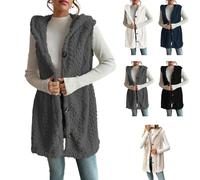 Générique Womens Fuzzy Fleece Hoodies Vest Sleeveless Button Down Jacket Casual Sherpa Cardigan Waistcoat Winter Warm Outerwear (grey, XL)