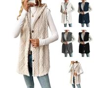 Générique Womens Fuzzy Fleece Hoodies Vest Sleeveless Button Down Jacket Casual Sherpa Cardigan Waistcoat Winter Warm Outerwear (apricot, XL)
