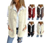 Générique Womens Fuzzy Fleece Vest Casual Oversized Sleeveless Sherpa Jacket Button Down Fall Winter Coats Thick Vests Outwear (white, XL)