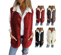 Générique Womens Fuzzy Fleece Vest Casual Oversized Sleeveless Sherpa Jacket Button Down Fall Winter Coats Thick Vests Outwear (burgundy, S)