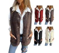 Générique Womens Fuzzy Fleece Vest Casual Oversized Sleeveless Sherpa Jacket Button Down Fall Winter Coats Thick Vests Outwear (brown, 2XL)