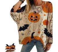 Générique Women's Halloween Pumpkin Print Knit Top, Spooky Pumpkin Face Sweater 2025,Casual & Elegant Loose Fit Sweater (TG)