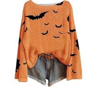Générique Women's Halloween Pumpkin Print Knit Top, Spooky Pumpkin Face Sweater 2025, Long Sleeve Knit Pullover Tops (Color-L,M)
