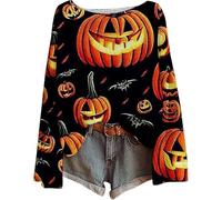 Générique Women's Halloween Pumpkin Print Knit Top, Spooky Pumpkin Face Sweater 2025, Long Sleeve Knit Pullover Tops (Color-D,M)