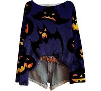 Générique Women's Halloween Pumpkin Print Knit Top, Spooky Pumpkin Face Sweater 2025, Long Sleeve Knit Pullover Tops (Color-B,M)