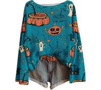 Générique Women's Halloween Pumpkin Print Knit Top, Spooky Pumpkin Face Sweater 2025, Long Sleeve Knit Pullover Tops (Color-K,M)