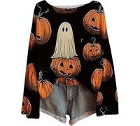 Générique Women's Halloween Pumpkin Print Knit Top, Spooky Pumpkin Face Sweater 2025, Long Sleeve Knit Pullover Tops (Color-H,M)