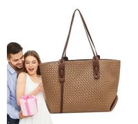 Générique Women's Handbag, Urban Lattice, Woven Leather Tote, Versatility with Soft-Shell Build, Strong Leather Texture, Foldable Carryall with Design, Vacation Bag for Shopping & Beach