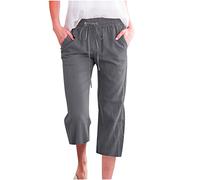 Générique Womens High Waist Capri Trousers Drawstring Wide Leg Casual Pants Elastic Waist Pocket Loose Fit Plus Size Relaxed Travel Everyday Wear, 02-Dark Gray, XXL