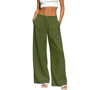 Générique Womens High Waisted Straight Leg Casual Trousers Loose Fit Long Pants Relaxed Work Bottoms Comfortable Everyday Office Travel Street Wear, 04-Green, XXL