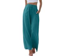 Générique Womens High Waisted Wide Leg Trousers Drawstring Elastic Waist Casual Pants Linen Look Loose Fit Straight Leg Pocket Palazzo Bottoms Holiday Everyday Wear, 10-Sky Blue, 3XL