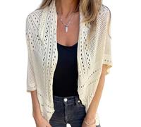 Générique Women's Hollow Half Sleeve Cardigan Netted Knit Lightweight Crochet Summer Cardigan Hollow-Out Cover Ups (beige,TG)