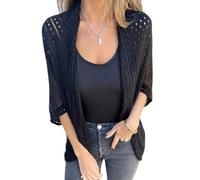 Générique Women's Hollow Half Sleeve Cardigan Netted Knit Lightweight Crochet Summer Cardigan Hollow-Out Cover Ups (black,3TG)