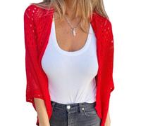 Générique Women's Hollow Half Sleeve Cardigan Netted Knit Lightweight Crochet Summer Cardigan Hollow-Out Cover Ups (red,TG)