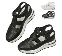 Générique Women's Hollow Out Breathable Platform Wedge Sandals Sneakers Orthopedic Shoes Arch Support Comfort Closed Toe Ankle Strappy Vintage (Black,39)