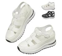 Générique Women's Hollow Out Breathable Platform Wedge Sandals Sneakers Orthopedic Shoes Arch Support Comfort Closed Toe Ankle Strappy Vintage (White,38)