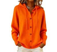 Générique Women's Hooded Knit Cardigan Button Up with Drawstring Ties Front (Orange,Grand)