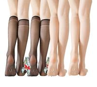 Générique Women's Invisible Stockings Dehorss, Ultra-Thin Sheer Knee-High Socks with Silicone Non-Slip Sole for Women (black2pcs+complexion2pcs)