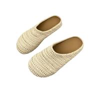Générique Women's Knitted Mesh Flat Walking Mules, Casual Round Toe Slip on Slipper, Slip-On Soft Sole Work Sandals for Daily Wear (Beige,36)