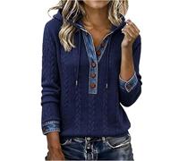 Générique Womens Knitted Sweaters V Neck Patchwork 2 in 1 Sweater Casual Cozy Soft Knit Clothes Marine S