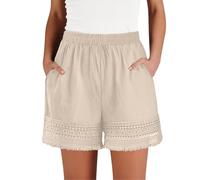 Générique Women's Lace Summer Shorts Casual Elastic Waisted Stretch Shorts Comfy Beach Linen Short Pants (Khaki, S)
