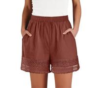 Générique Women's Lace Summer Shorts Casual Elastic Waisted Stretch Shorts Comfy Beach Linen Short Pants (Brick Red, XL)