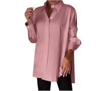 Générique Womens Lapel Slit Shirt Oversized Button Down Shirt, Irregular Hem Shirts, Chiffon Blouses Business Causal Work Office Tops (Pink,M)