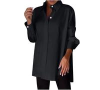 Générique Womens Lapel Slit Shirt Oversized Button Down Shirt, Irregular Hem Shirts, Chiffon Blouses Business Causal Work Office Tops (Black,M)