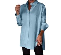 Générique Womens Lapel Slit Shirt Oversized Button Down Shirt, Irregular Hem Shirts, Chiffon Blouses Business Causal Work Office Tops (Blue,M)