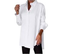 Générique Womens Lapel Slit Shirt Oversized Button Down Shirt, Irregular Hem Shirts, Chiffon Blouses Business Causal Work Office Tops (White,M)