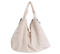 Générique Women's Large Capacity Corduroy Handbag, Solid Color Casual Shoulder Bag, Soft Fabric Daily Carryall Purse (Beige)