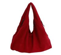 Générique Women's Large Capacity Corduroy Handbag, Solid Color Casual Shoulder Bag, Soft Fabric Daily Carryall Purse (Red)