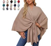 Générique Womens Large Cross Front Poncho Sweater Wrap, Consolidateh Sweater, Elegant Shawl Wraps, for Spring Fall Winter (Camel,One size)