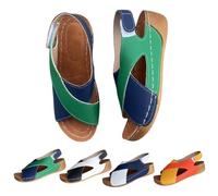 Générique Women's Large Size Cross-Laced Wedge Heel Sandals Summer Color Block Arch Support Shoes Open Toe Platform Wedge Sandals Slip on Flat Slippers Slides (Green,36)