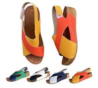 Générique Women's Large Size Cross-Laced Wedge Heel Sandals Summer Color Block Arch Support Shoes Open Toe Platform Wedge Sandals Slip on Flat Slippers Slides (Yellow,37)