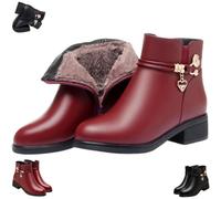 Générique Womens Leather Wool Orthopedic Boots Winter Waterproof Warm Rhinestone Block Heel Side Zipper Flat Ankle Booties (Red,41)