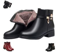 Générique Womens Leather Wool Orthopedic Boots Winter Waterproof Warm Rhinestone Block Heel Side Zipper Flat Ankle Booties (Black,37)