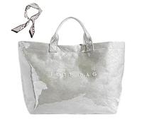 Générique Women's Letters Print Tote Bag, New PVC Large Kraft Paper Tote Bags for Women, Fashion Retro Totebag (L)