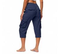 Générique Womens Lightweight Hiking Capris Pants Quick Dry Cargo Capris 6 Pockets Loose Fit 3/4 Length Cropped (Dark Blue,TP)