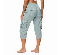 Générique Womens Lightweight Hiking Capris Pants Quick Dry Cargo Capris 6 Pockets Loose Fit 3/4 Length Cropped (Blue Green,Grand)