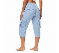 Générique Womens Lightweight Hiking Capris Pants Quick Dry Cargo Capris 6 Pockets Loose Fit 3/4 Length Cropped (Light Blue,TG)