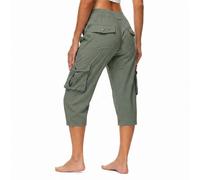 Générique Womens Lightweight Hiking Capris Pants Quick Dry Cargo Capris 6 Pockets Loose Fit 3/4 Length Cropped (Green,3TG)