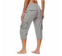 Générique Womens Lightweight Hiking Capris Pants Quick Dry Cargo Capris 6 Pockets Loose Fit 3/4 Length Cropped (Gray,M)