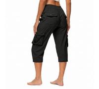 Générique Womens Lightweight Hiking Capris Pants Quick Dry Cargo Capris 6 Pockets Loose Fit 3/4 Length Cropped (Black,3TG)