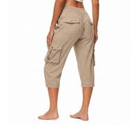 Générique Womens Lightweight Hiking Capris Pants Quick Dry Cargo Capris 6 Pockets Loose Fit 3/4 Length Cropped (Khaki,TTG)